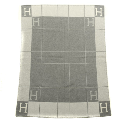 Hermes Wool Cashmere Avalon III Blanket Ecru Gris Clair 1 of 3