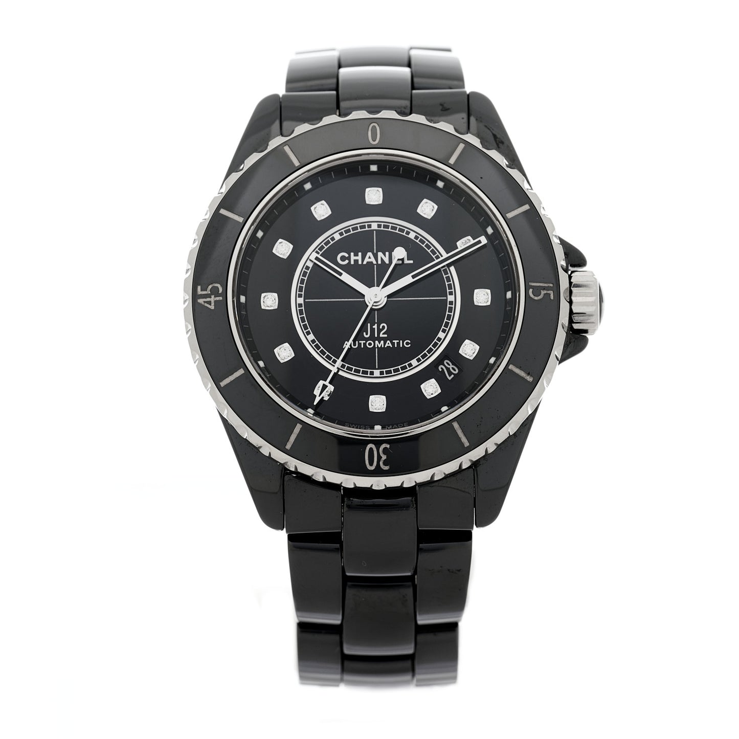 Stainless Steel Ceramic Diamond 38mm J12 Automatic Watch Black