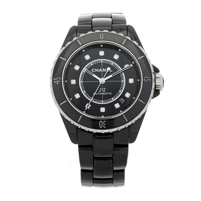 Chanel Stainless Steel Ceramic Diamond 38mm J12 Automatic Watch Black 1 of 4