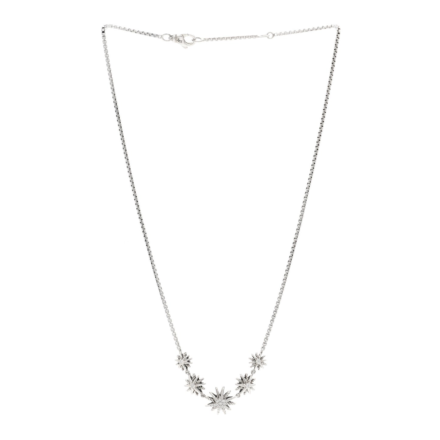 Sterling Silver Diamond Starburst 5 Station Necklace