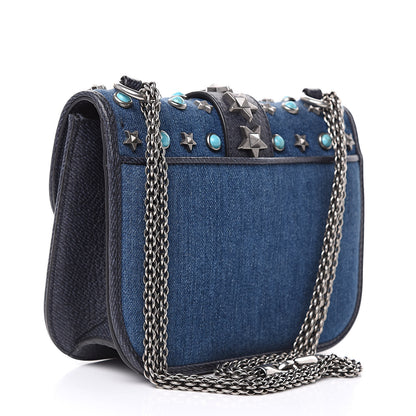 Valentino Garavani Denim Star Studded Small Lock Flap Blue 3 of 9