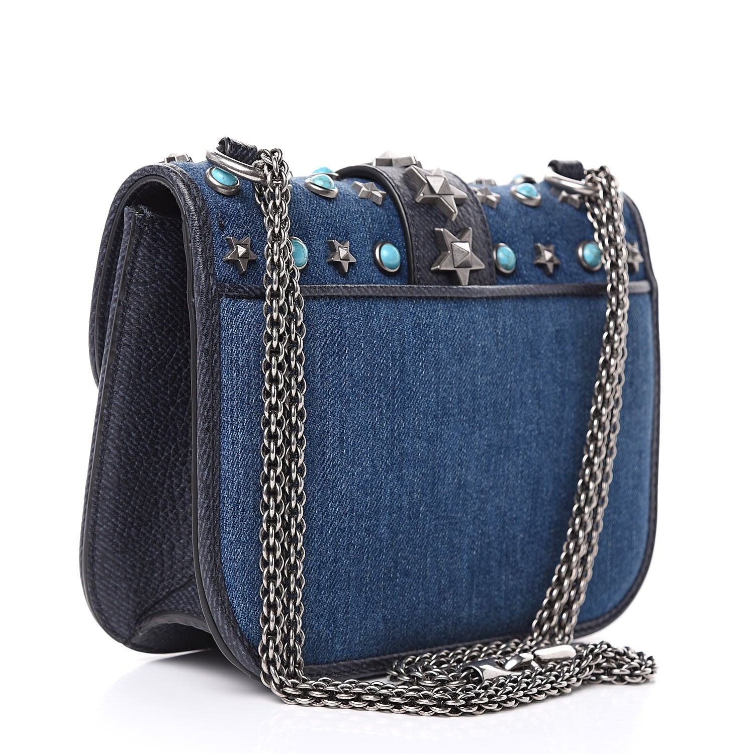 Valentino Garavani Denim Star Studded Small Lock Flap Blue 3 of 9