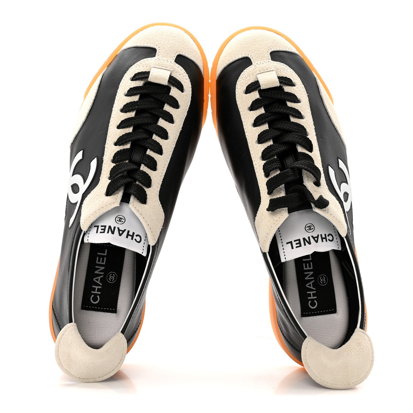 Calfskin Embossed Suede Womens CC Sneakers 36 Black White