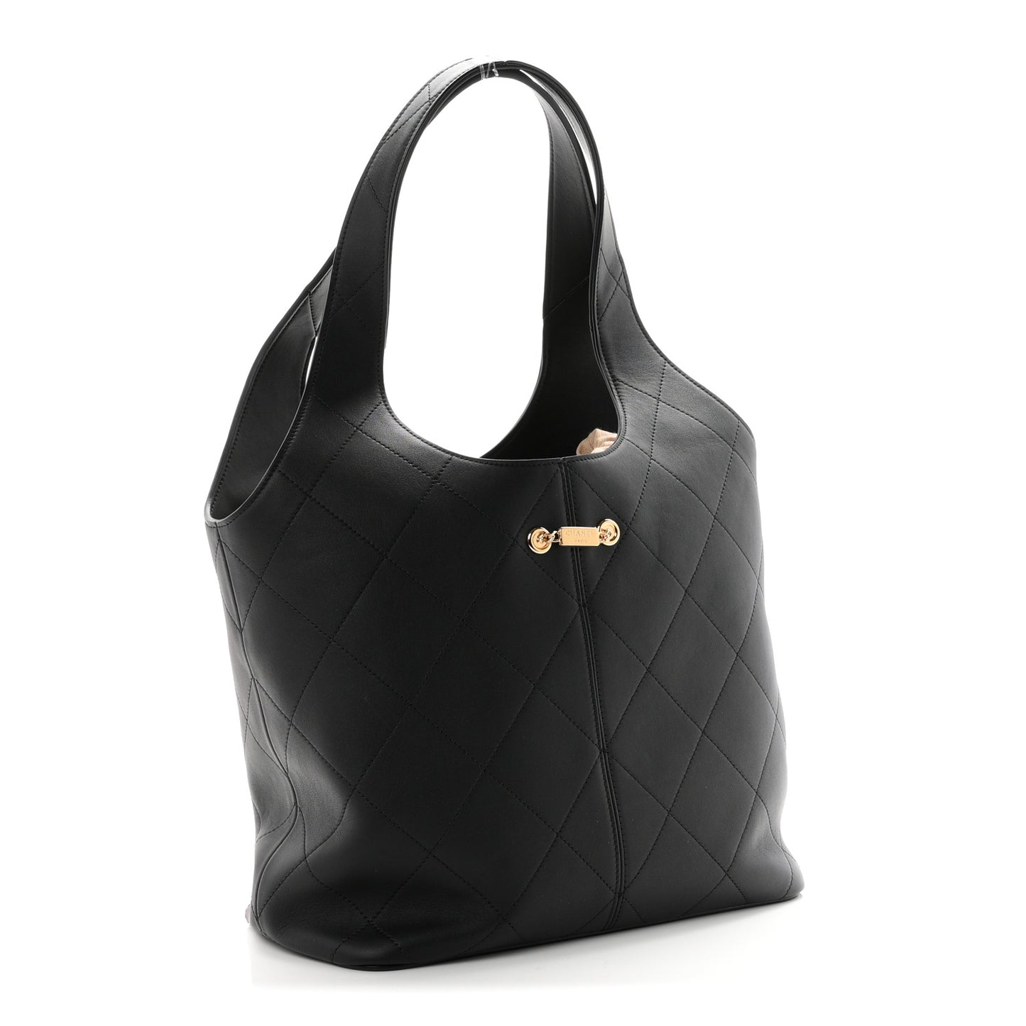 Calfskin Quilted Medium Shopping Bag Black