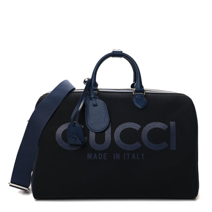 Gucci Canvas Calfskin Gucci Print Logo Large Duffle Bag Blue 1 of 11