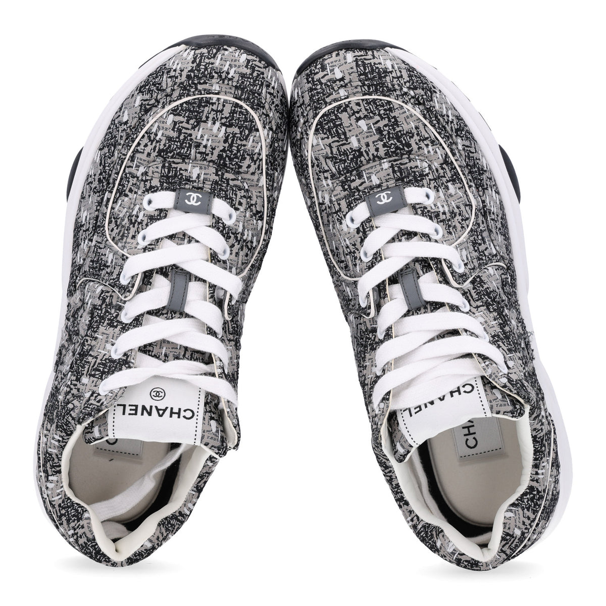 Chanel Tweed Mens CC Sneakers 41 Grey Black 2 of 10