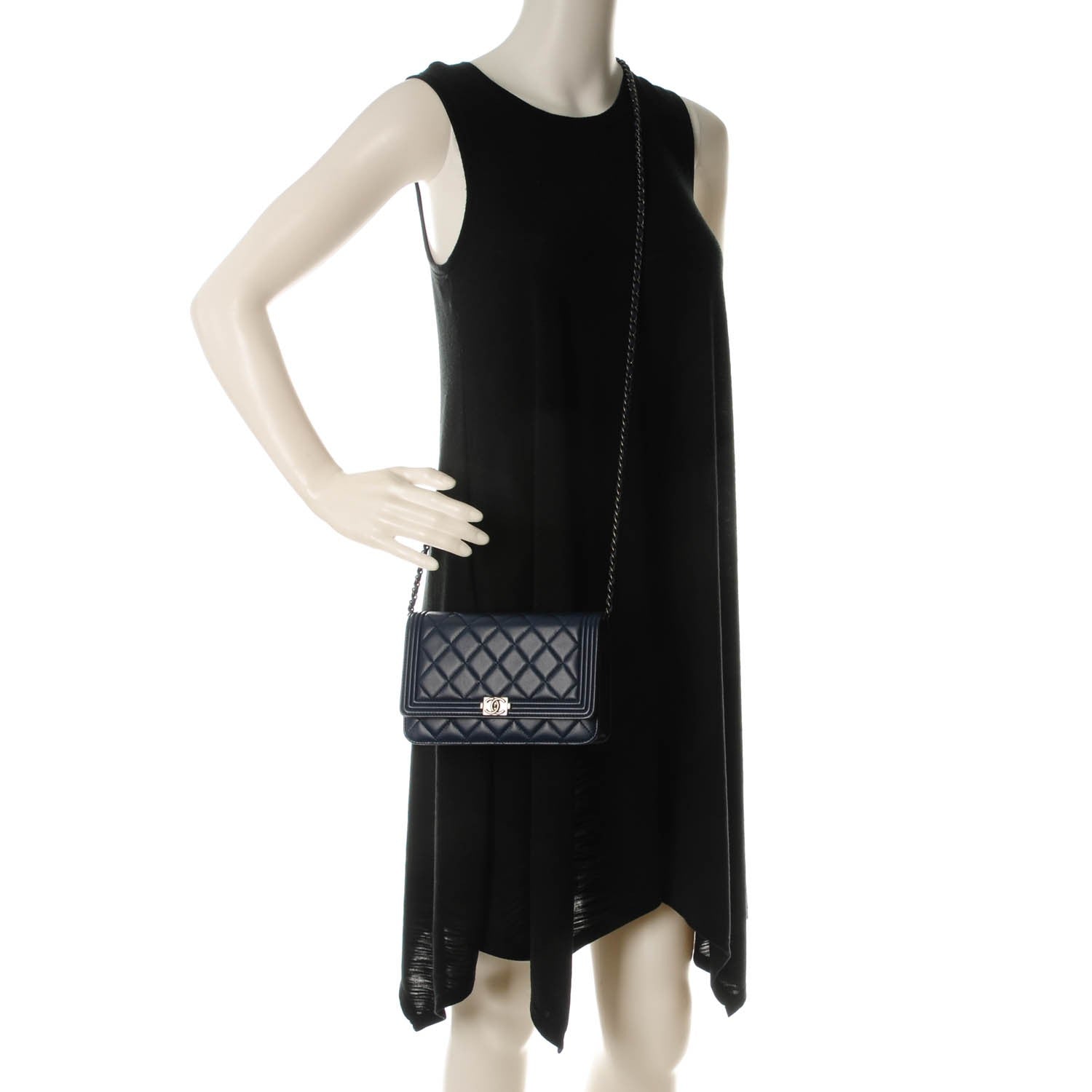 Chanel Lambskin Quilted Boy Wallet On Chain WOC Navy Blue 2 of 8