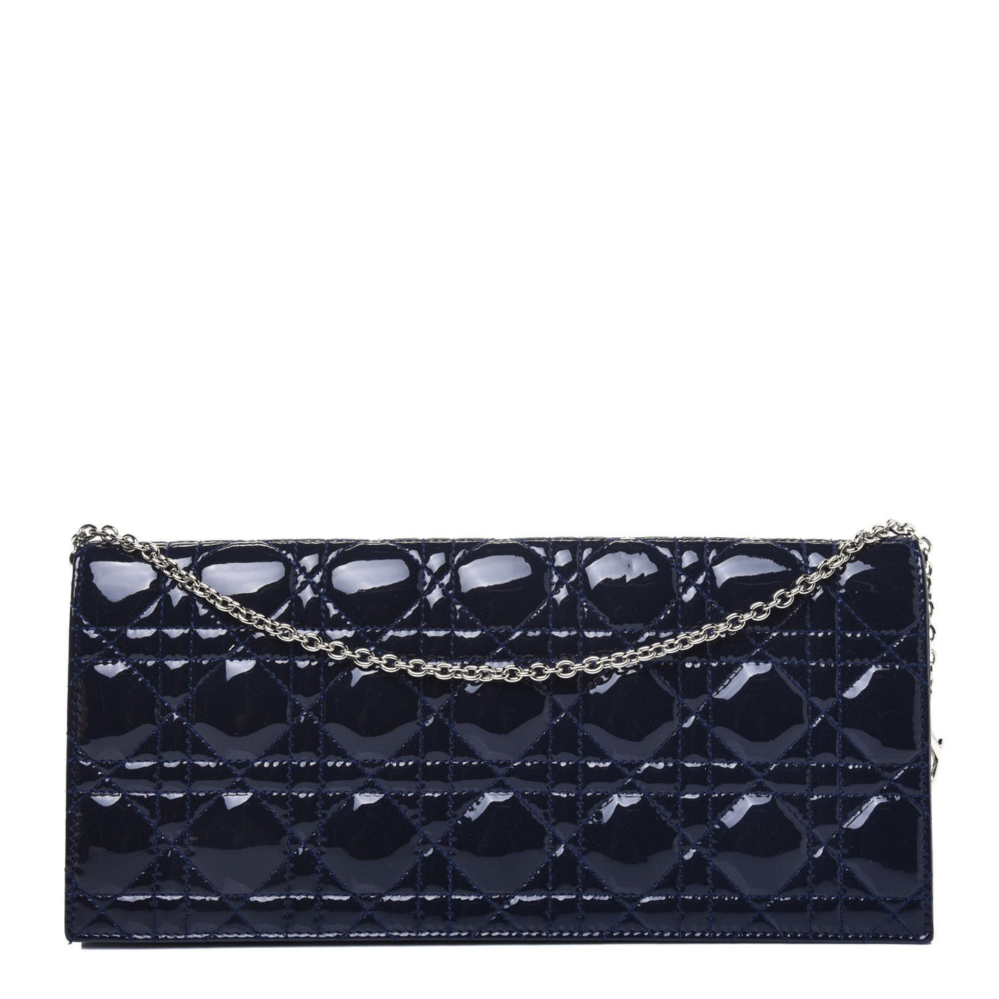 Patent Cannage Lady Dior Convertible Clutch Navy Blue