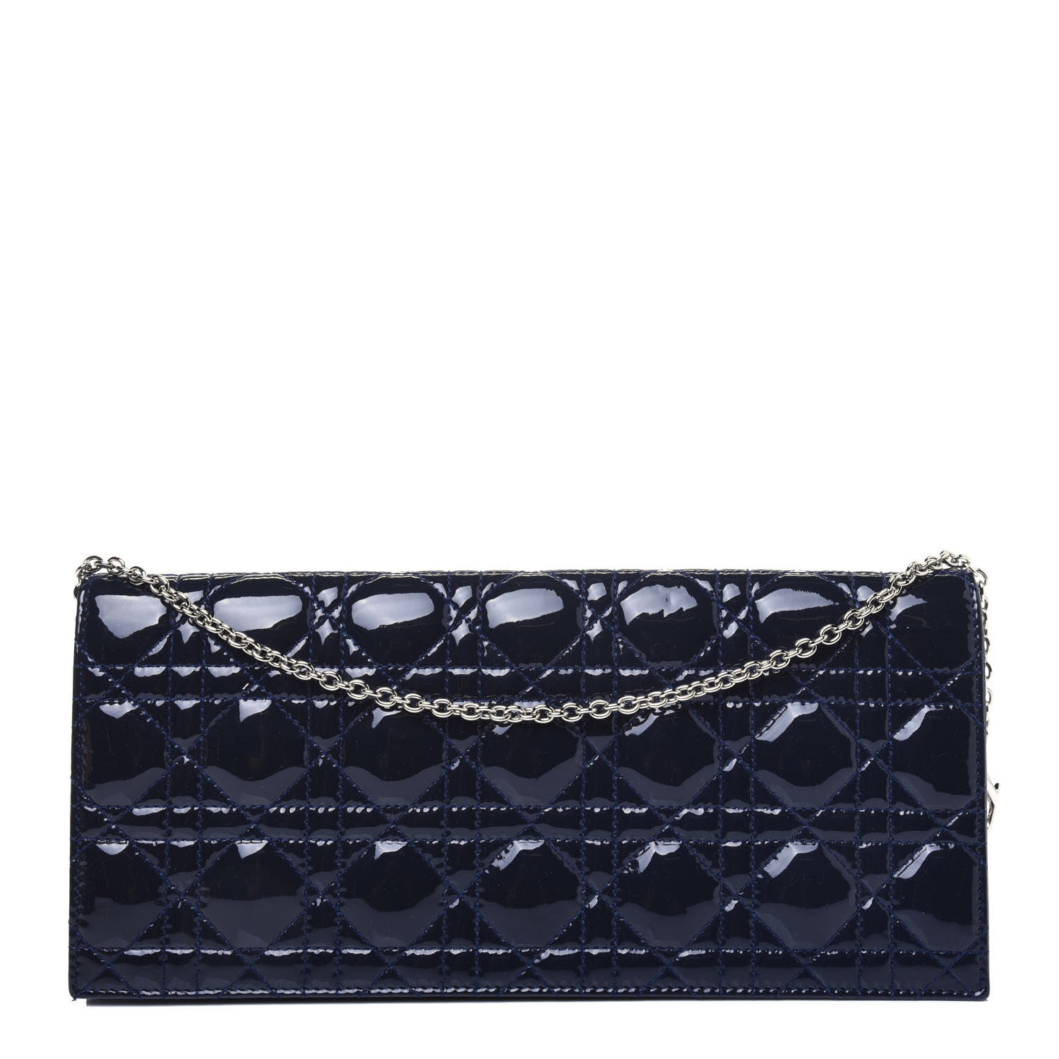 Christian Dior Patent Cannage Lady Dior Convertible Clutch Navy Blue 1 of 14