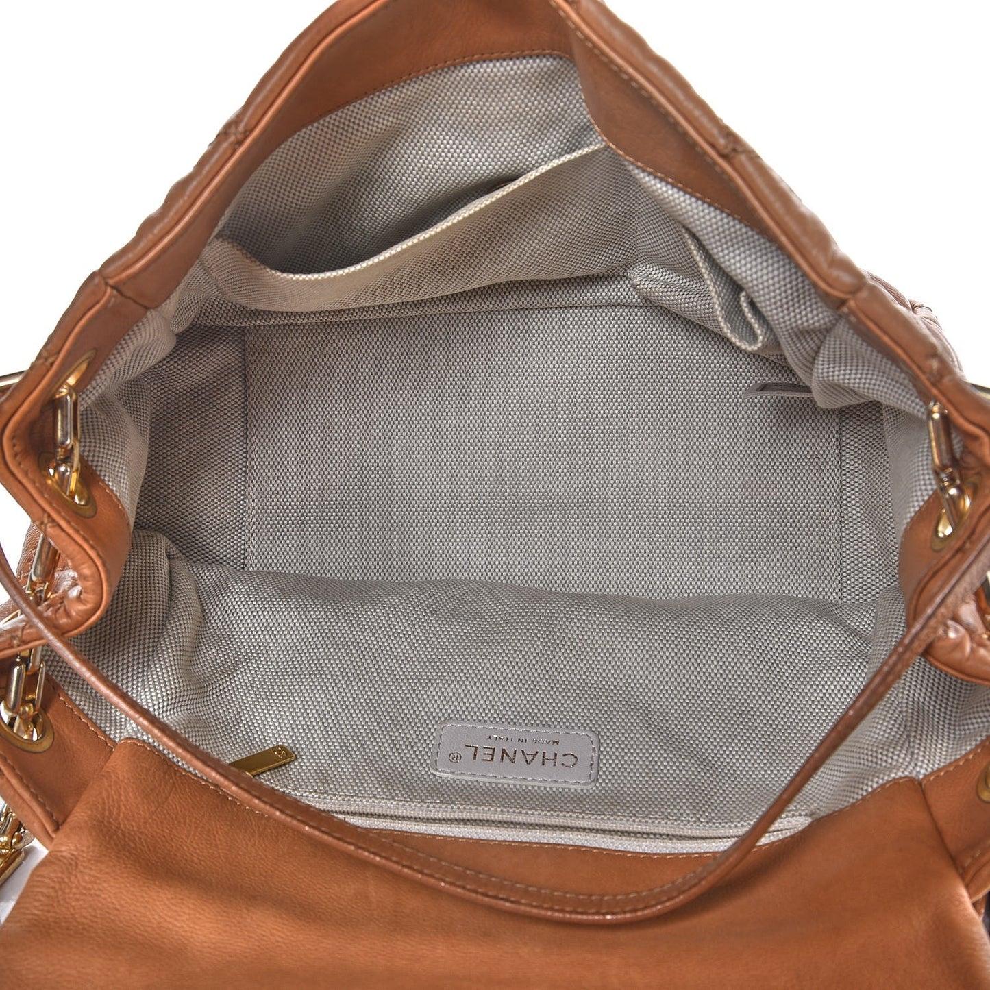 Calfskin Quilted Retro Chain Accordion Flap Dark Beige