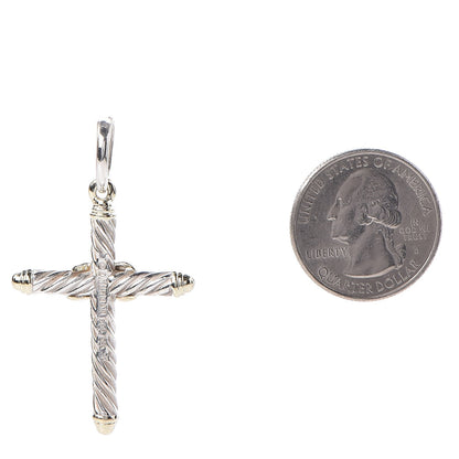 David Yurman Sterling Silver 14K Yellow Gold Cross Pendant 2 of 4