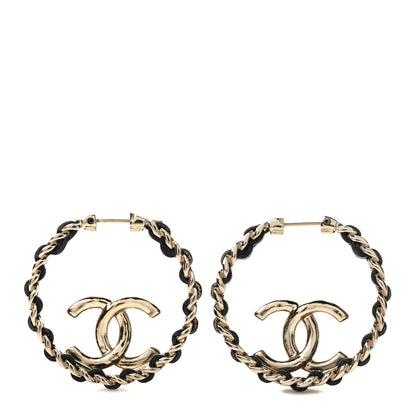Chanel Lambskin CC Chain Hoop Earrings Black Gold 1 of 5