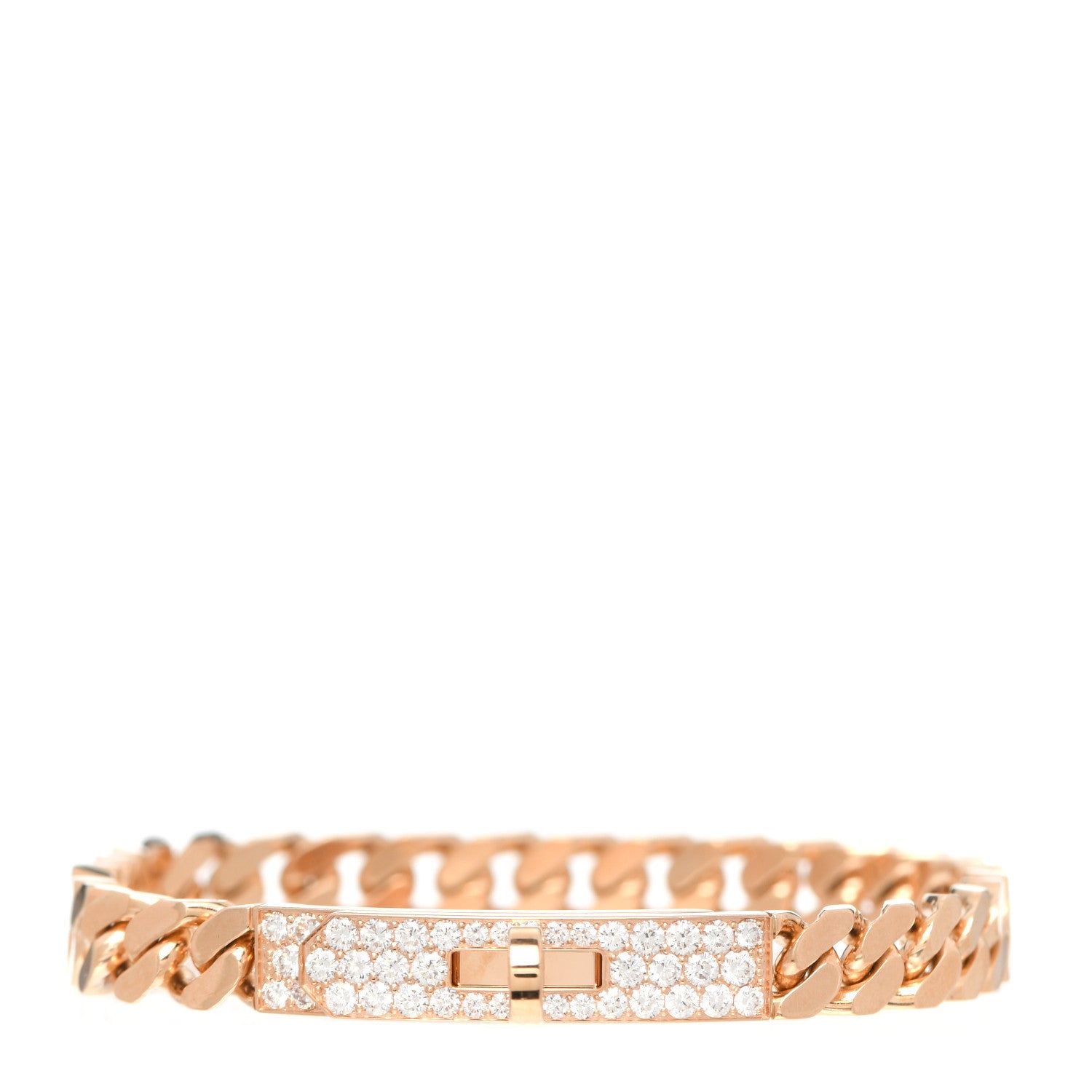 Hermes 18K Rose Gold Diamond PM Kelly Gourmette Bracelet ST 1 of 7