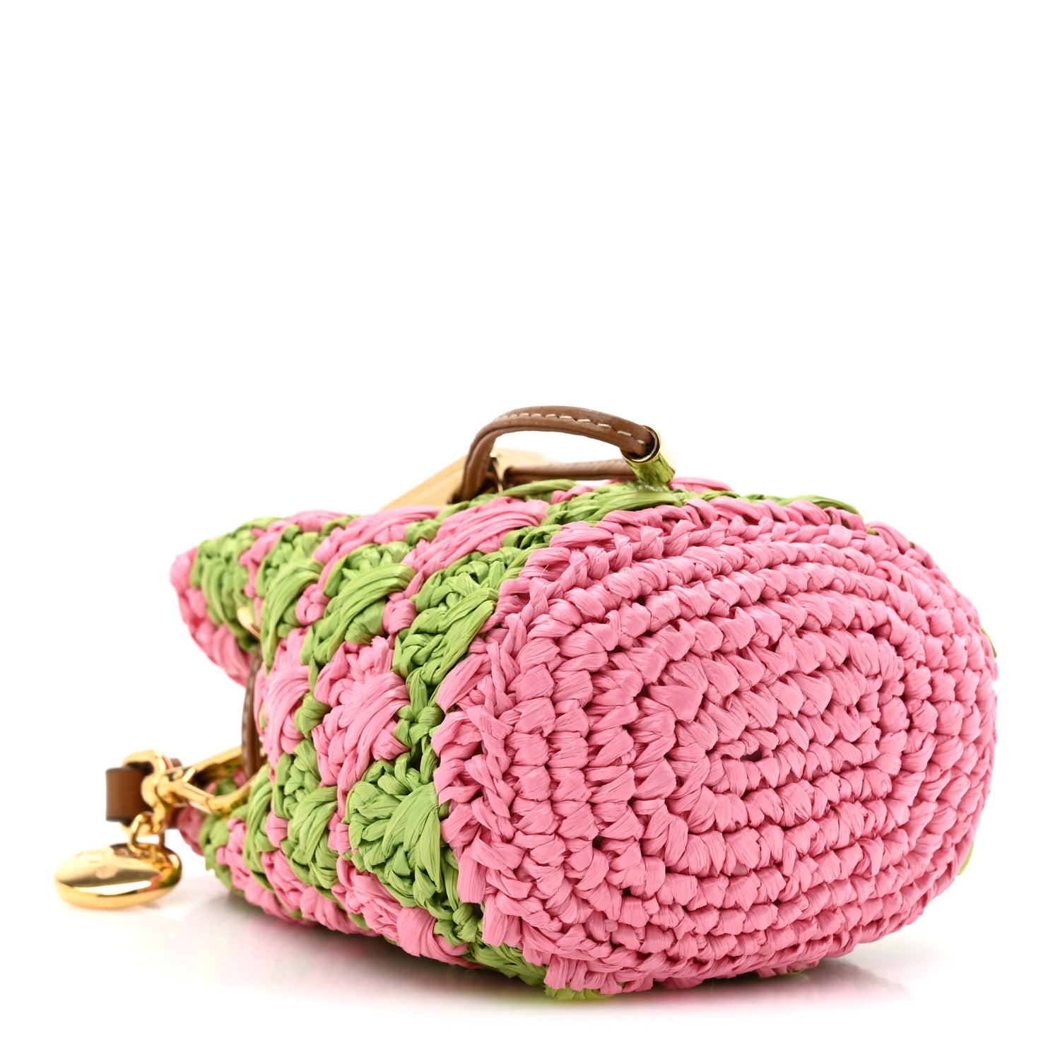 Prada Yarn Raffia Effect Crochet Mini Pouch Petal Pink Lawn Green