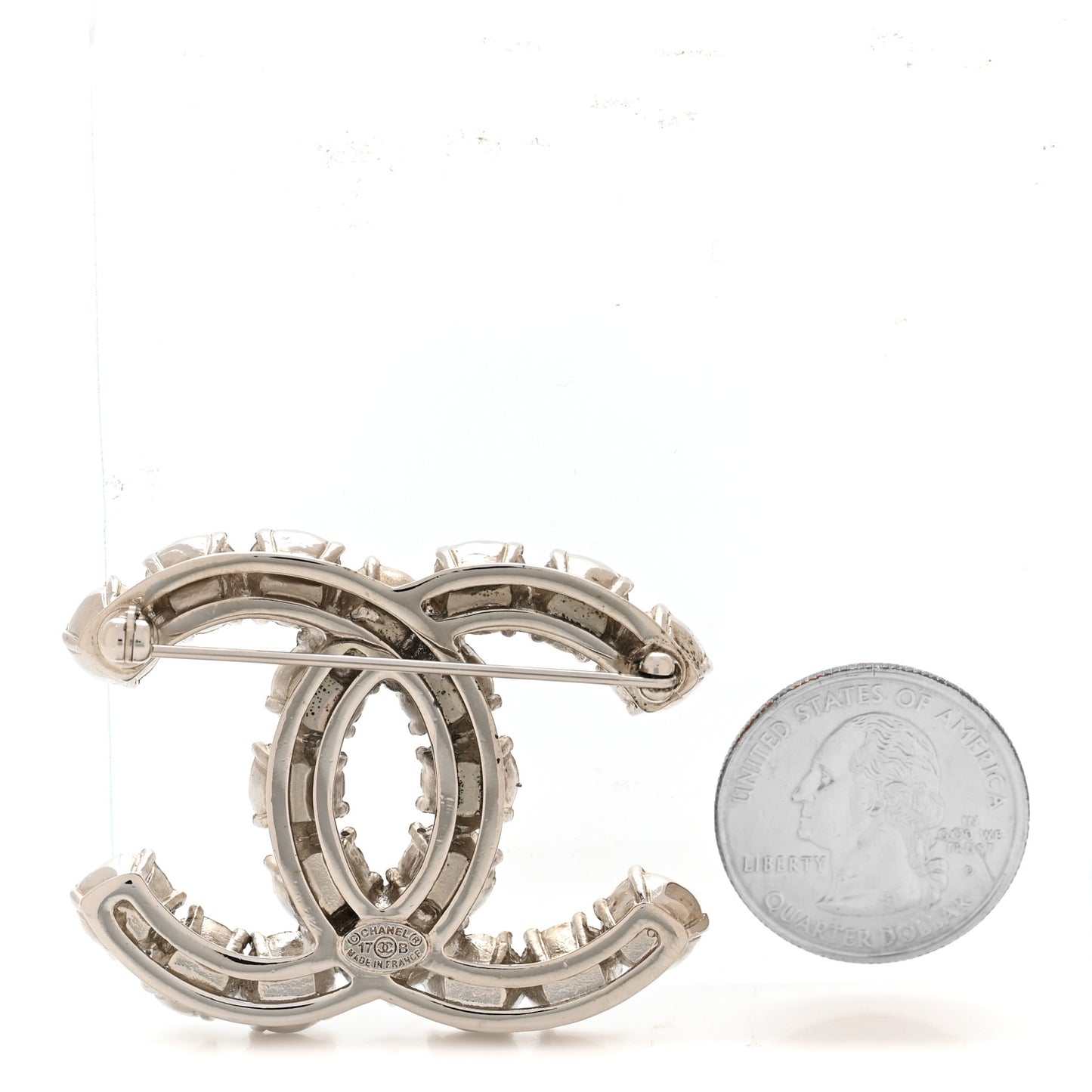 Crystal Pearl CC Dazzling Domino Brooch Black