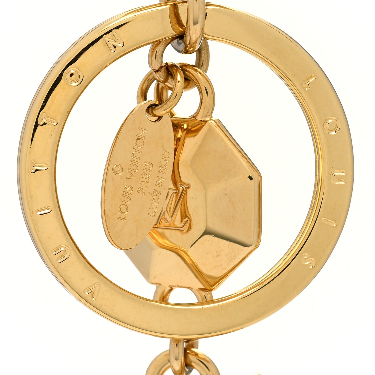 Metal LV Facettes Bag Charm Key Holder Gold