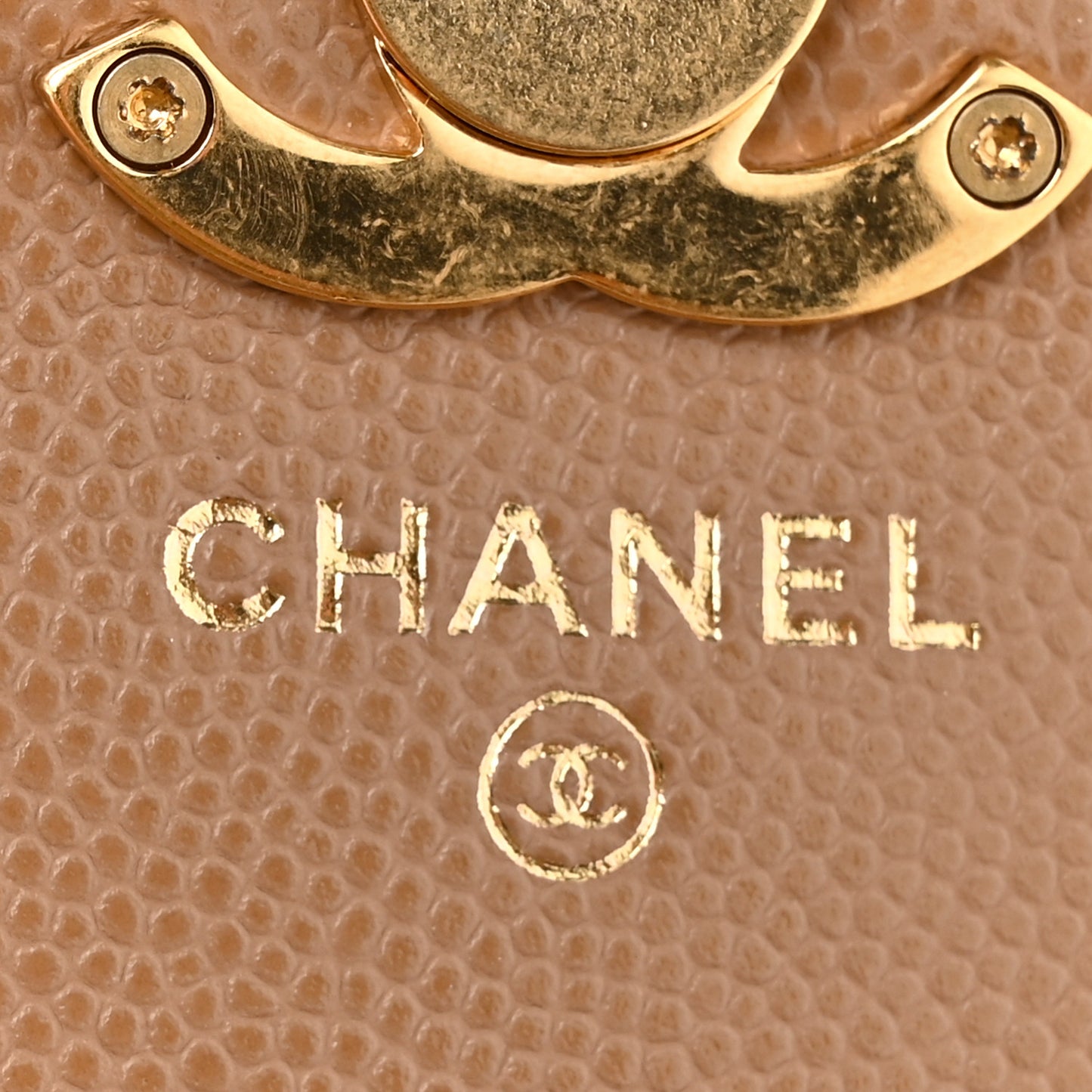 Caviar Quilted Coco First Clutch With Chain Beige