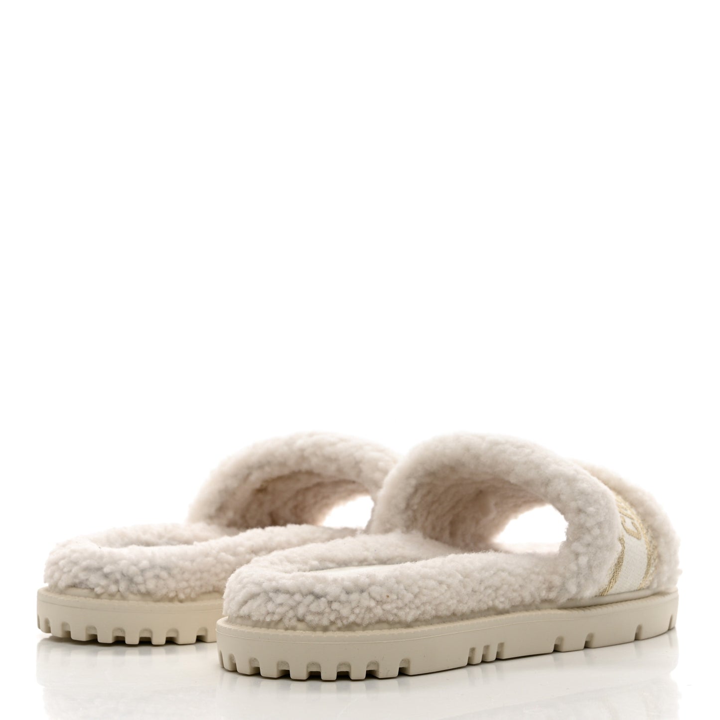 Shearling Canvas Lurex Embroidered Dway 10mm Slide Sandals 36.5 Natural Platinum