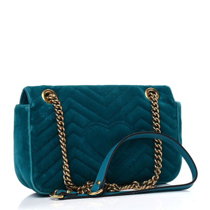 Gucci Velvet Matelasse Small GG Marmont Shoulder Bag Pavone Cyan 3 of 18