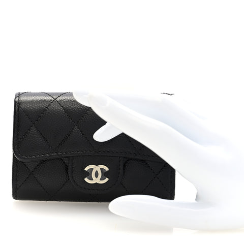 Caviar Quilted Classic 4 Key Holder Wallet Black