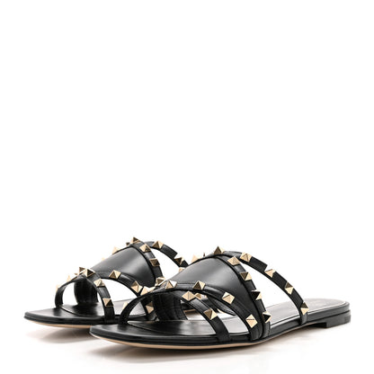 Valentino Garavani Calfskin Rockstud Slide Sandals 40 Black 3 of 9