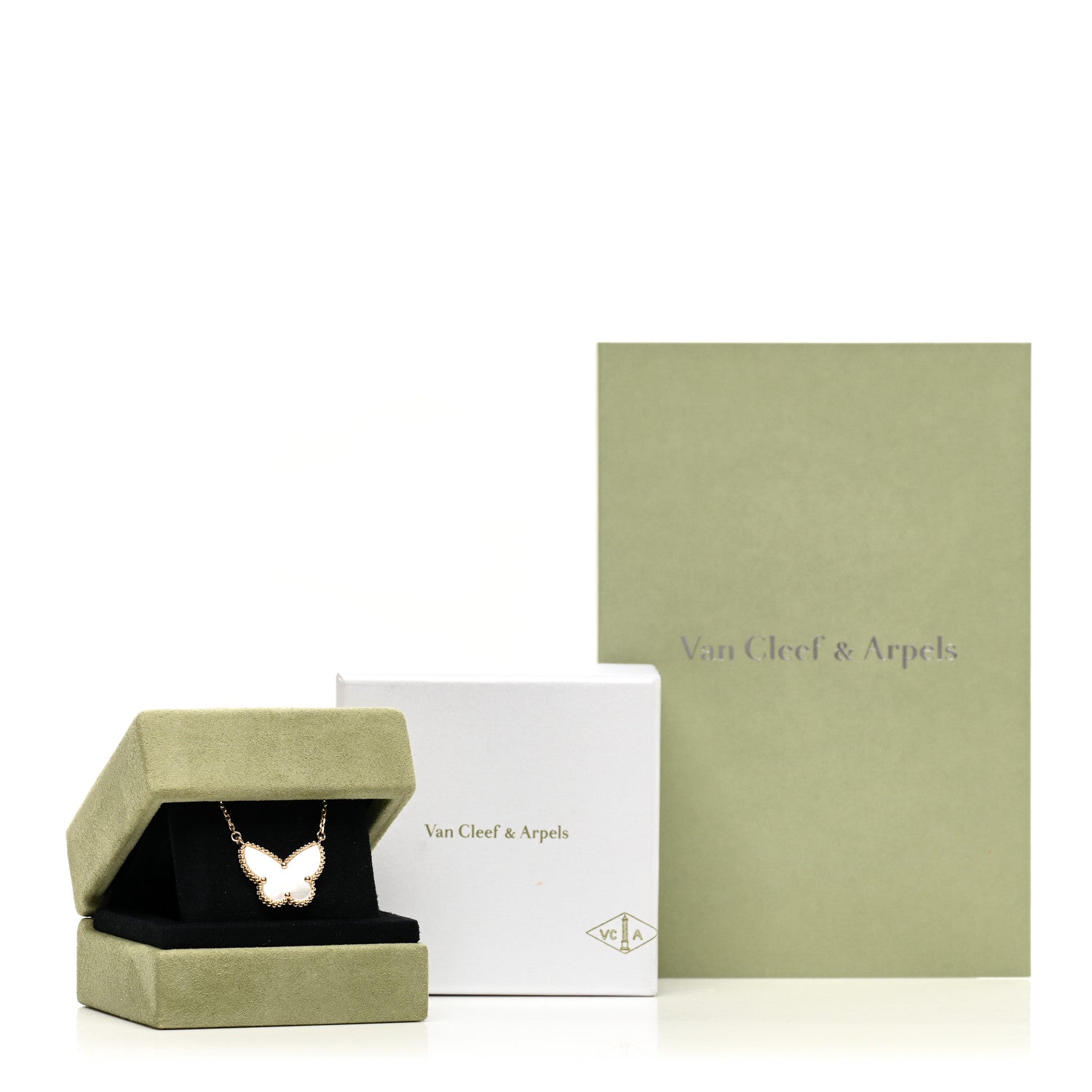 Van Cleef & Arpels 18K Yellow Gold Mother of Pearl Lucky Alhambra Butterfly Pendant Necklace 5 of 5