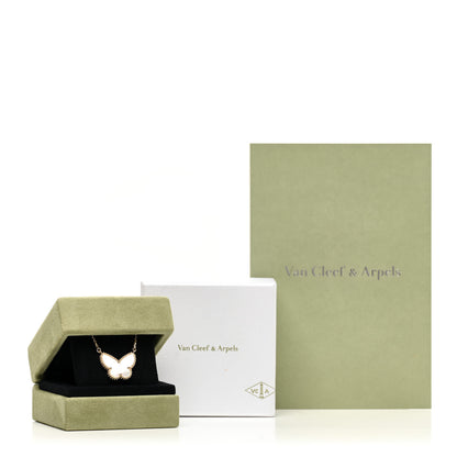 Van Cleef & Arpels 18K Yellow Gold Mother of Pearl Lucky Alhambra Butterfly Pendant Necklace 5 of 5