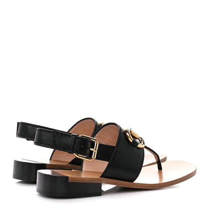 Gucci Nappa Charlotte Horsebit Thong Sandals 35.5 Black 4 of 9
