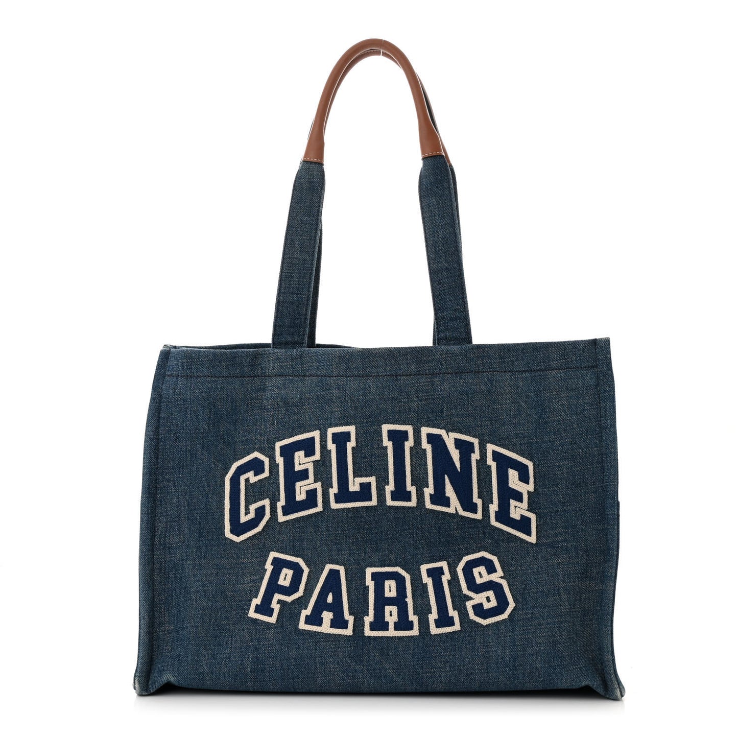 Denim Calfskin Logo Tote Blue Tan