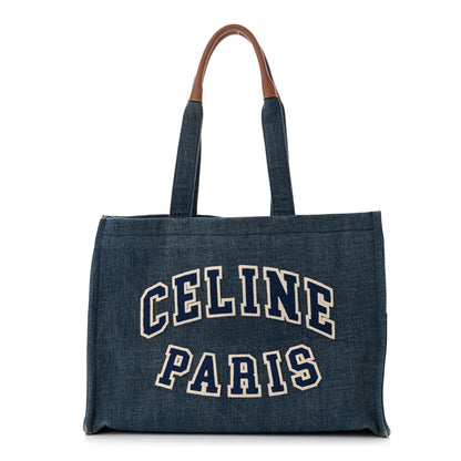 Celine Denim Calfskin Logo Tote Blue Tan 1 of 9