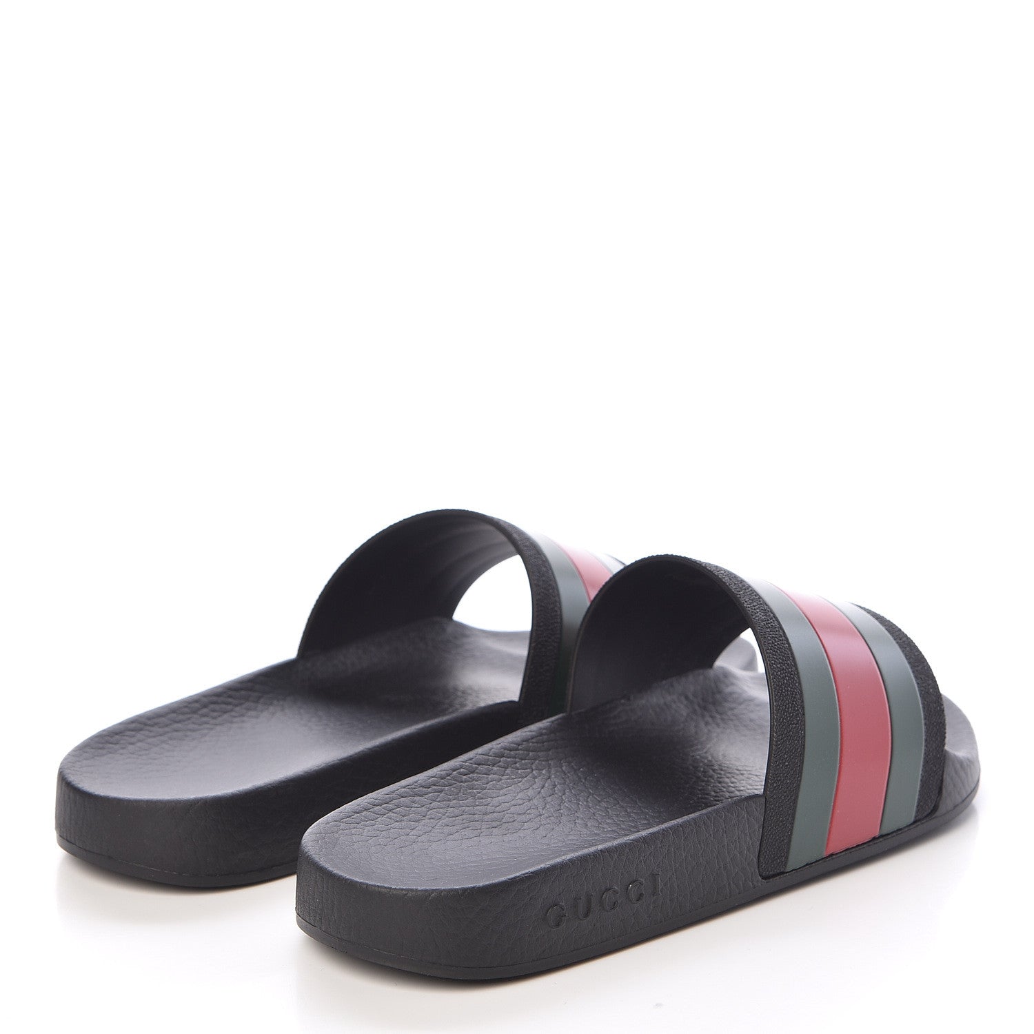 Gucci Rubber Web Mens Pool Slide Sandals 6 Black Green Red 4 of 9