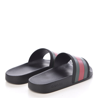 Gucci Rubber Web Mens Pool Slide Sandals 6 Black Green Red 4 of 9