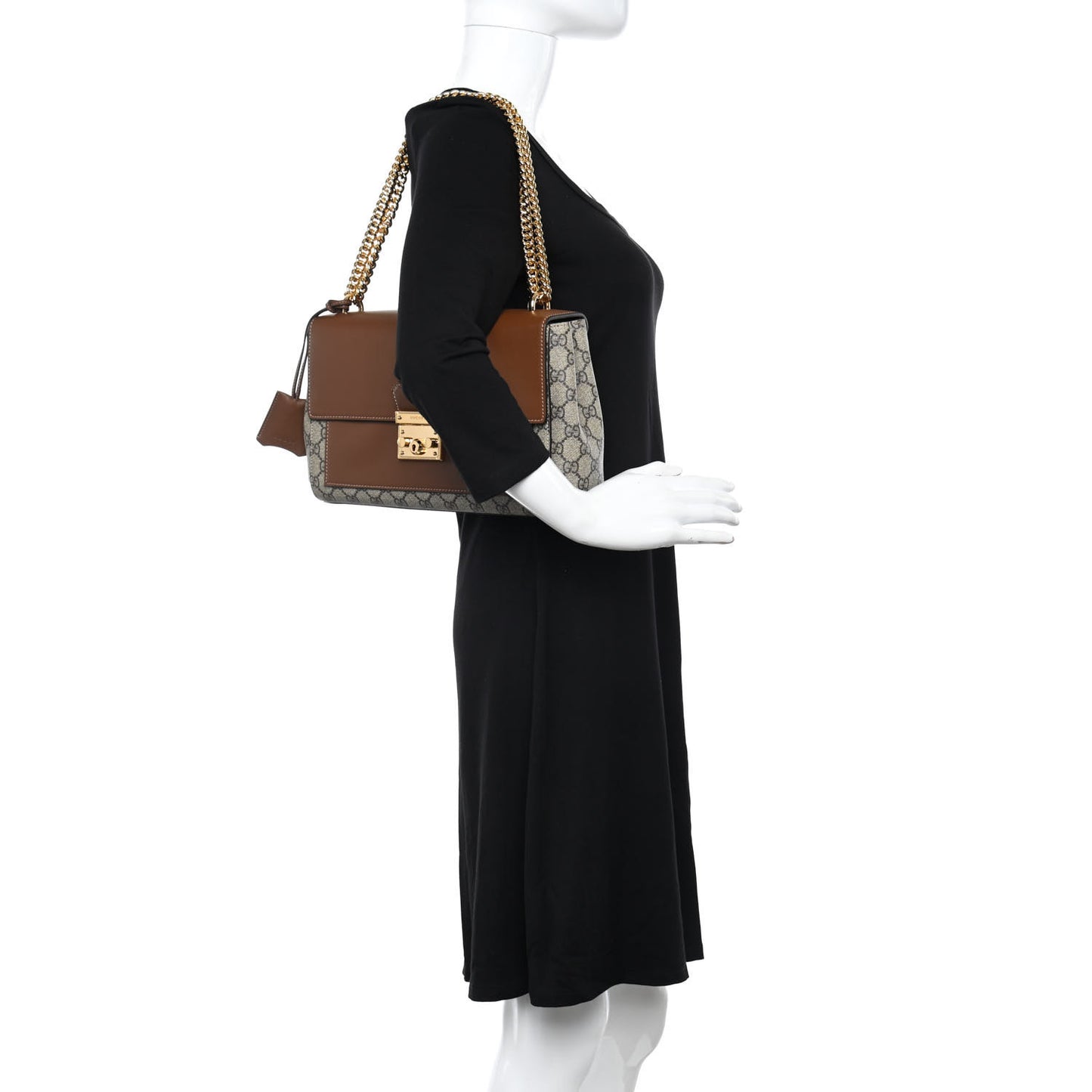 GG Supreme Monogram Calfskin Padlock Slip Pocket Shoulder Bag Beige Cuir