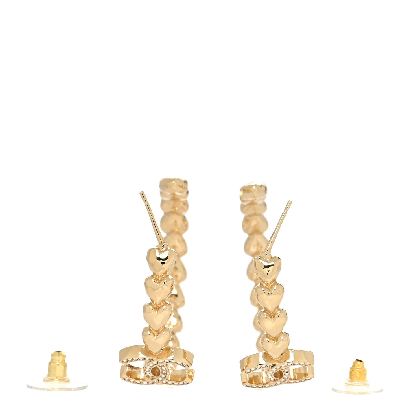 Crystal Heart CC Hoop Earrings Gold