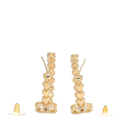 Chanel Crystal Heart CC Hoop Earrings Gold 3 of 4