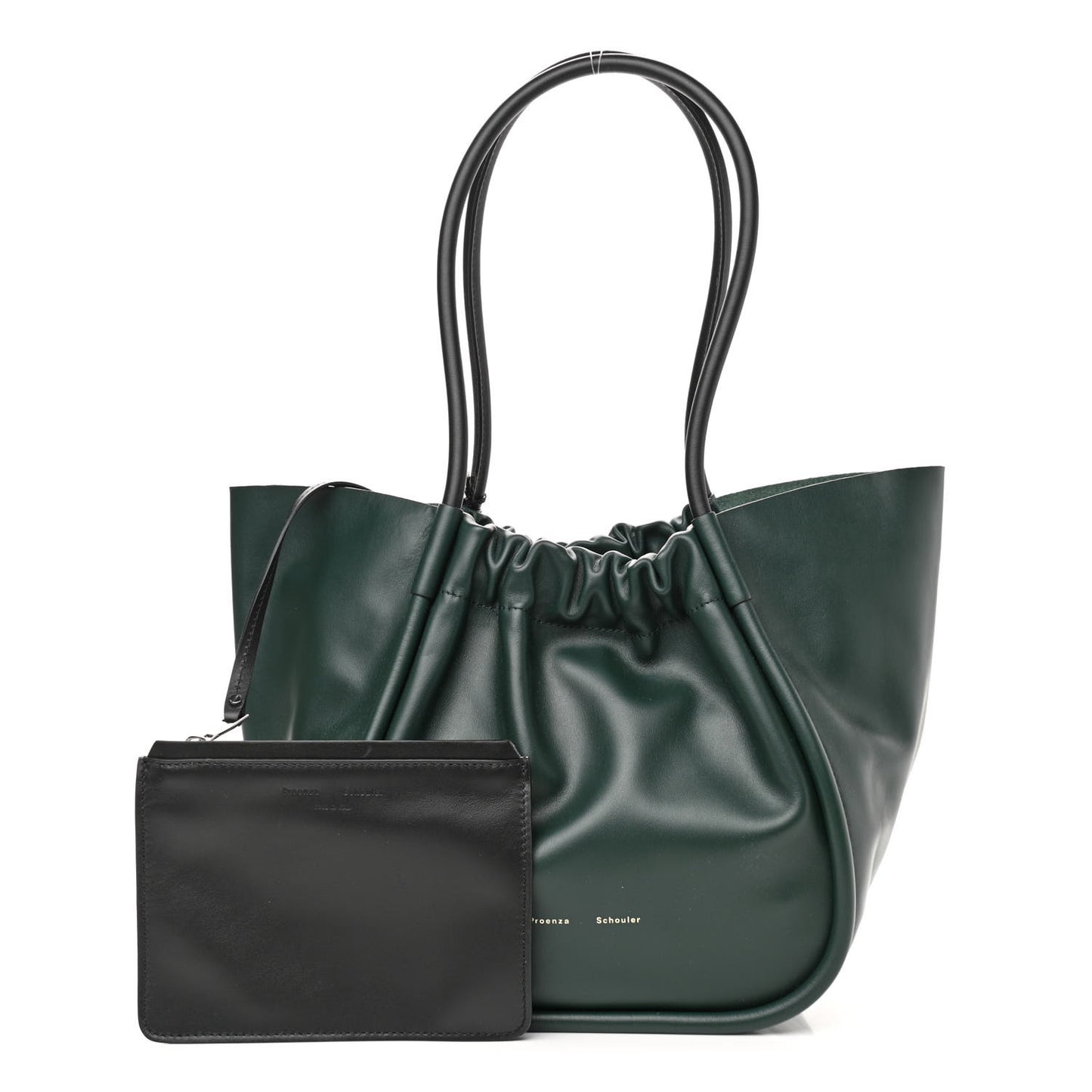 Calfskin XL Ruched Tote Petrol Green