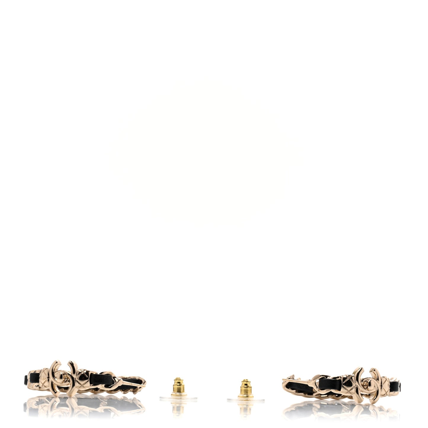 Metal Lambskin Quilted CC Turnlock Chain Hoop Earrings Gold Black