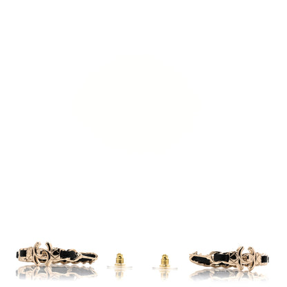 Chanel Metal Lambskin Quilted CC Turnlock Chain Hoop Earrings Gold Black 3 of 5
