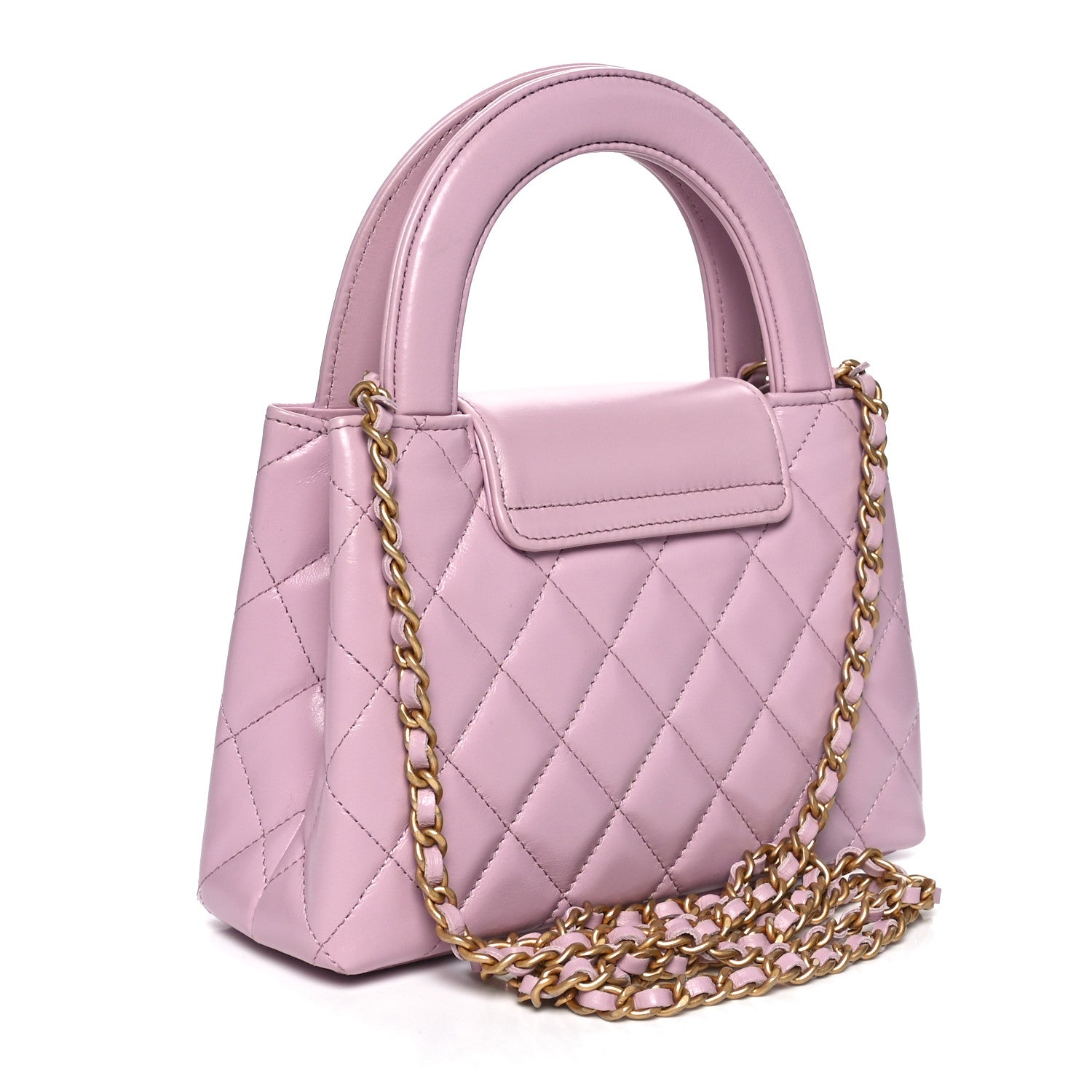 Chanel Shiny Aged Calfskin Quilted Nano Kelly Shopper Pink 2 of 10