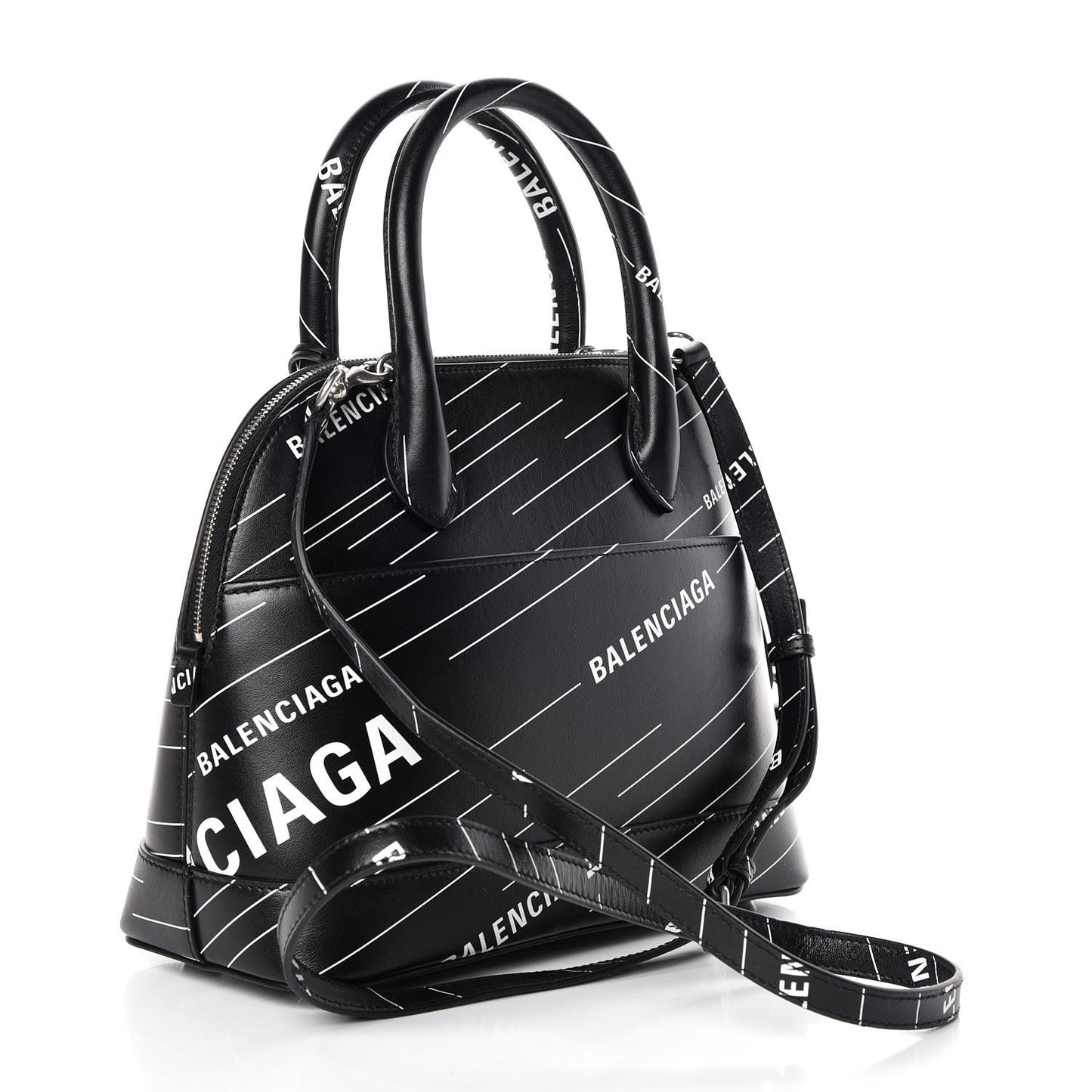 Calfskin Logo Print S Ville Top Handle Bag Black White