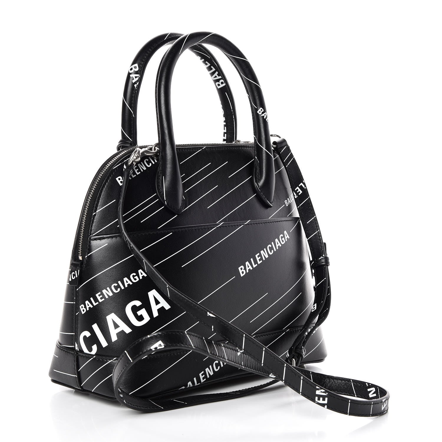 Balenciaga Calfskin Logo Print S Ville Top Handle Bag Black White 3 of 11