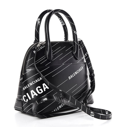Balenciaga Calfskin Logo Print S Ville Top Handle Bag Black White 3 of 11