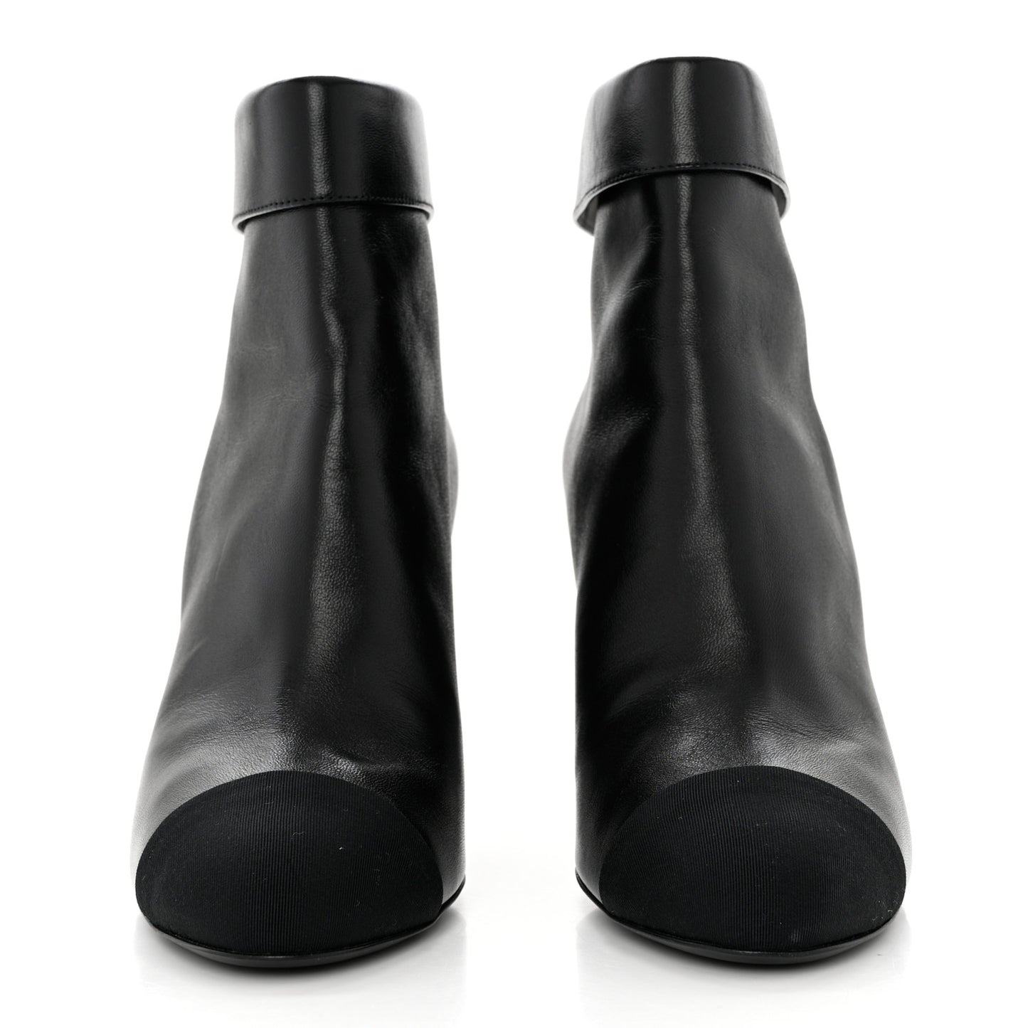 Lambskin Grosgrain Triangle & Collar 90 Ankle Boots 39.5 Black