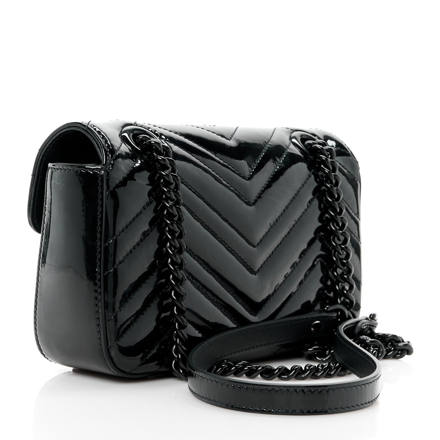 Patent Lambskin Matelasse Monochrome Mini GG Marmont Shoulder Bag Black