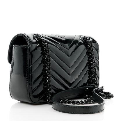 Gucci Patent Lambskin Matelasse Monochrome Mini GG Marmont Shoulder Bag Black 3 of 13