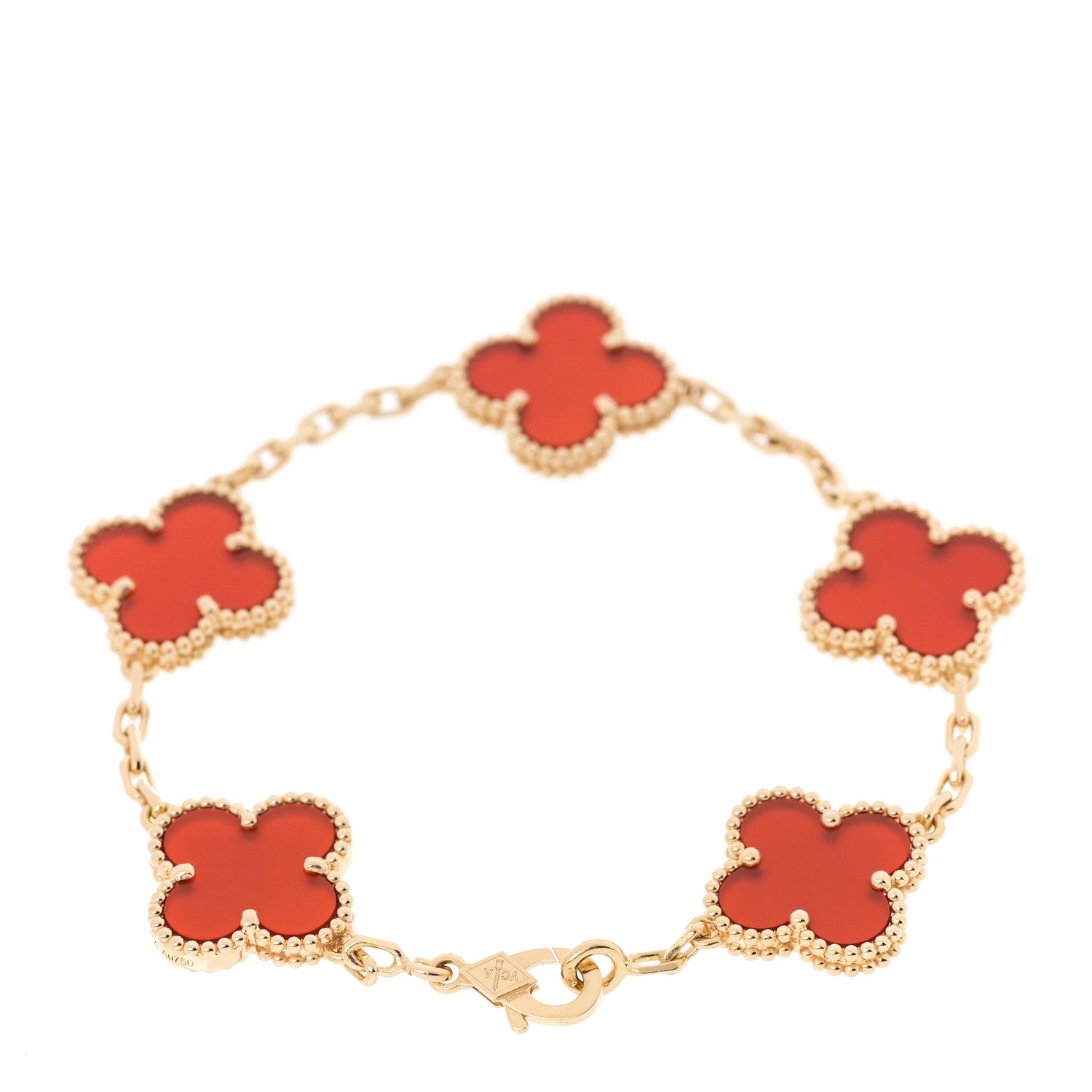 Van Cleef & Arpels 18K Yellow Gold Carnelian 5 Motifs Vintage Alhambra Bracelet 2 of 6