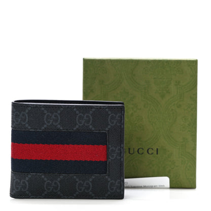 Gucci GG Supreme Monogram Selleria Calfskin Web New Web Bi-Fold Wallet Black 10 of 10