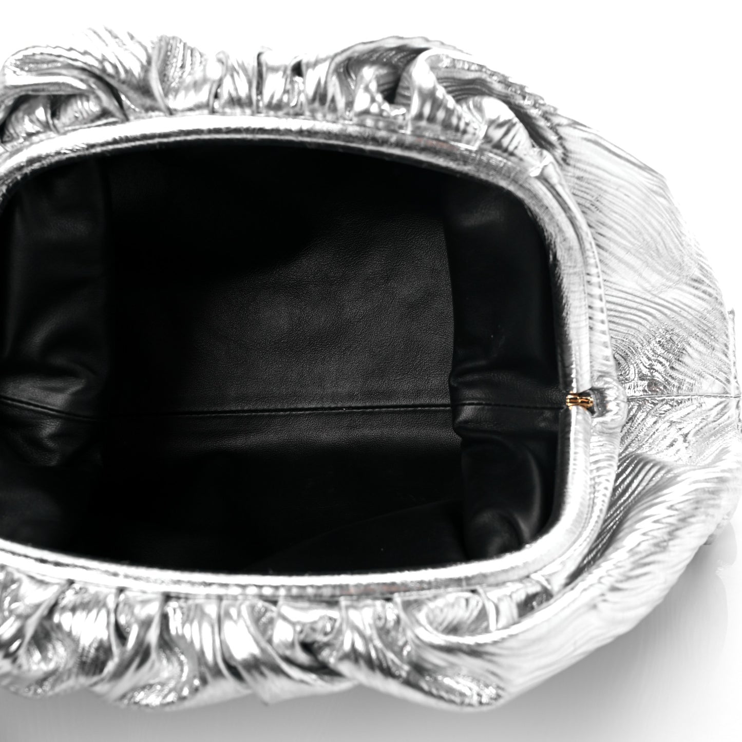 Metallic Bark Calfskin Embossed The Pouch Oversized Clutch Silver