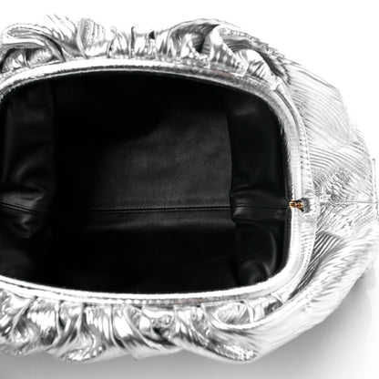 Bottega Veneta Metallic Bark Calfskin Embossed The Pouch Oversized Clutch Silver 4 of 10