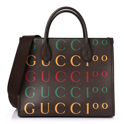 Gucci Textured Dollar Calfskin Gucci 100 Small Tote Bag New Acero Multicolor 1 of 13